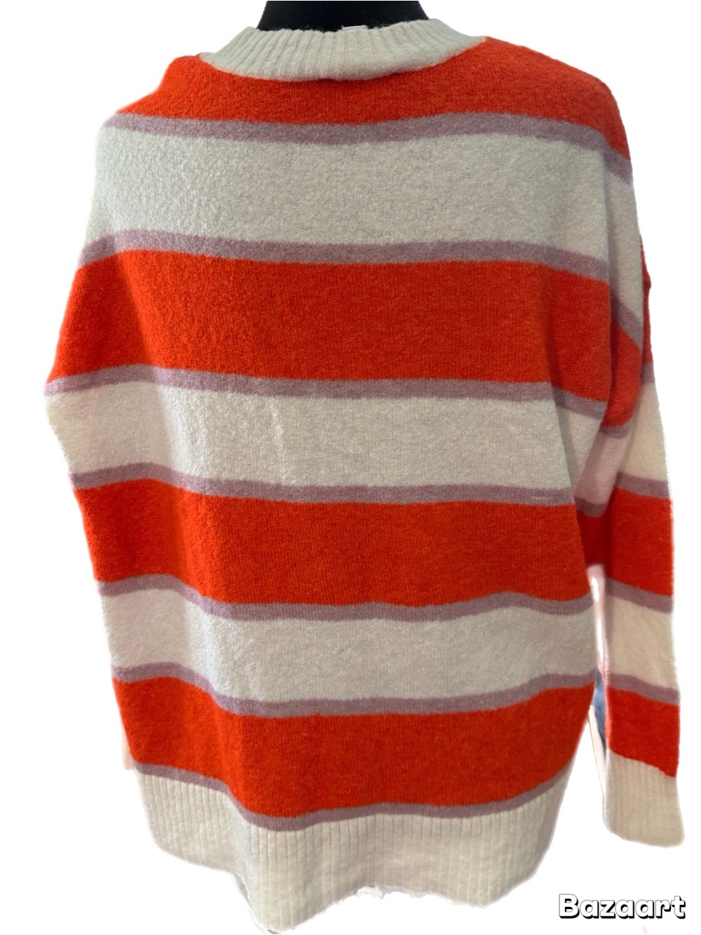 Mud Pie Cream Sweater with Bright Orange & Lavender Stripes - Picture 3 of 8